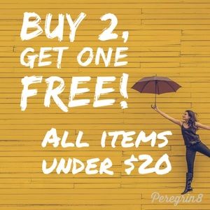 Buy 2 get 1 free! All items under $20